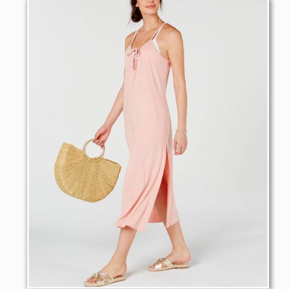 NWT Miken Lace Up Cover Up Swim Midi Dress Rose S - Picture 1 of 4